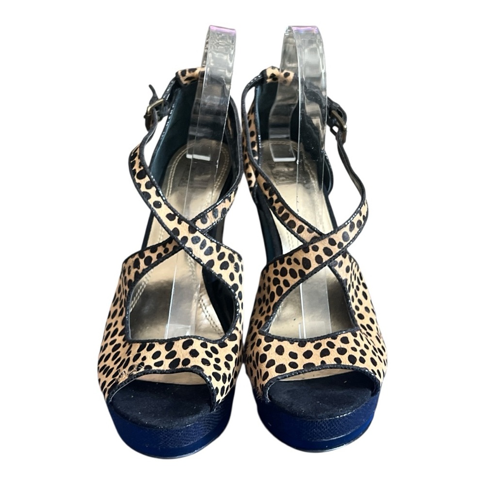 Carlos Falchi Leopard Print Heels with Blue Platform Size 9 - Picture 2 of 8